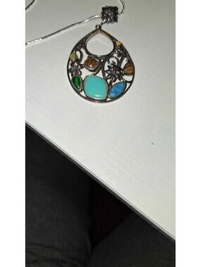 Multistone Floral teardrop pendent